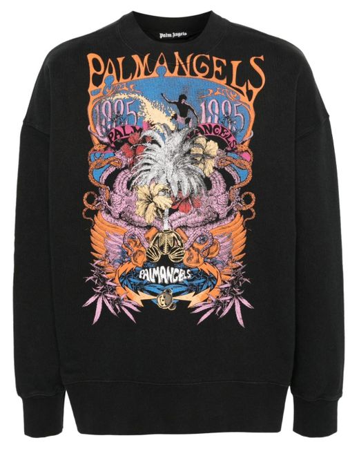Palm Angels Black Graphic-print Cotton Sweatshirt for men