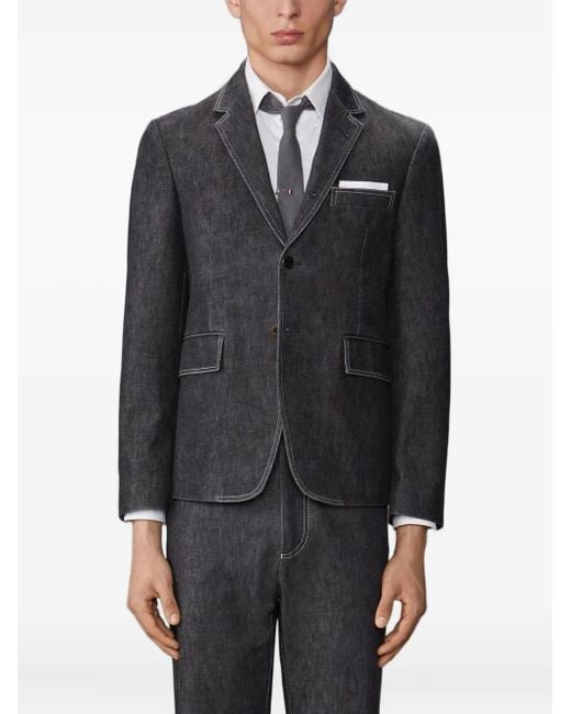 Thom Browne Black Buttoned Denim Jacket for men