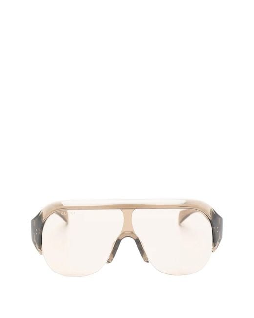 Gucci Natural Shield-Frame Pilot-Style Sunglasses