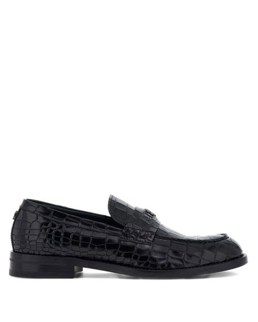 Roberto Cavalli Black Crocodile-Embossed Loafers for men