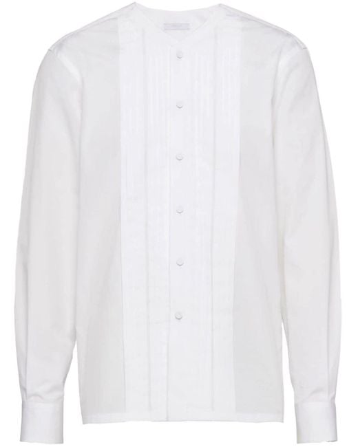 Prada White Collarless Cotton Shirt for men