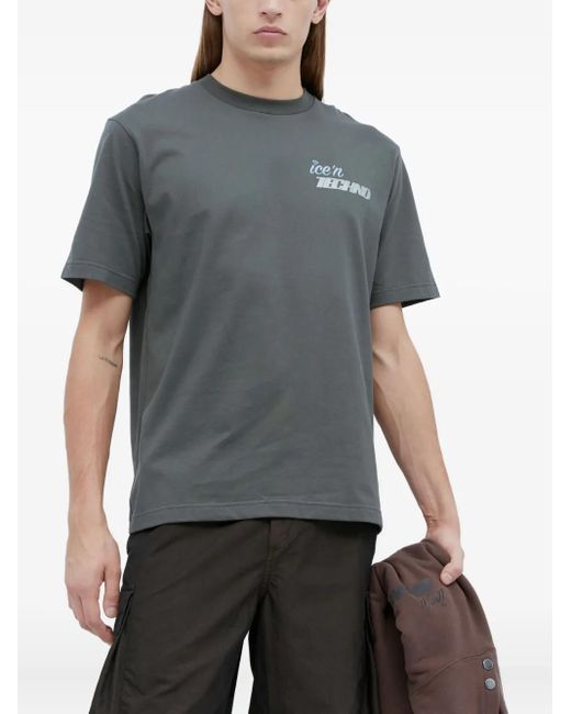 Ice & Techno Gray Logo-Print Crew-Neck T-Shirt for men