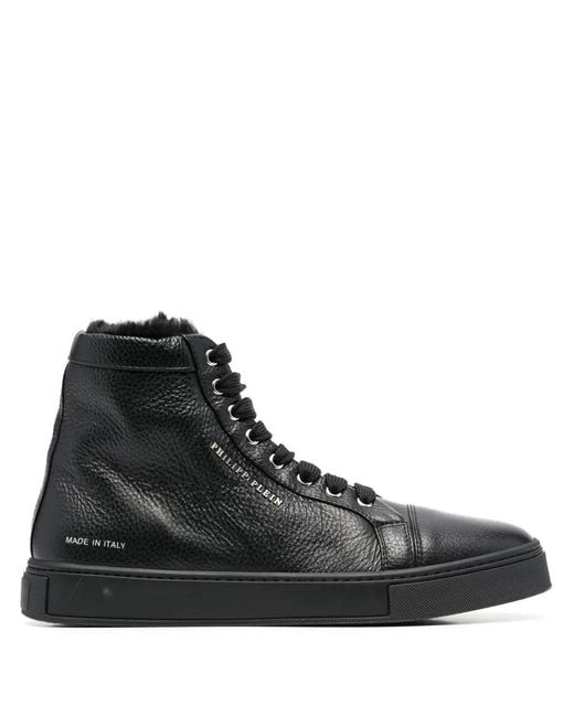 Philipp Plein Black Shearling Lined High-Top Sneakers