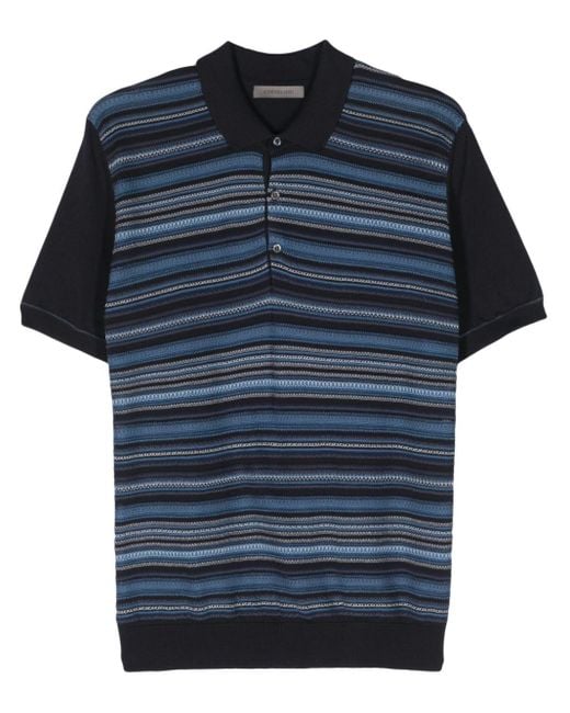 Corneliani Blue Striped Cotton Polo Shirt for men