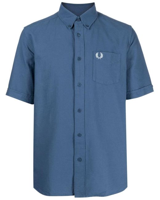 Fred Perry Blue Logo-embroidered Cotton Shirt for men