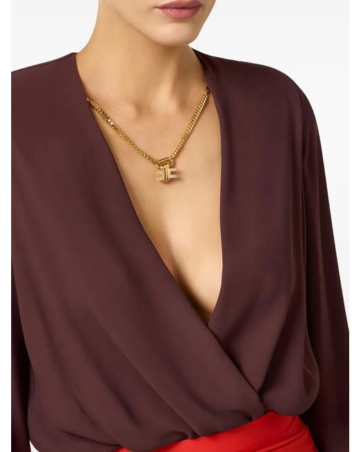 Elisabetta Franchi Purple Long-Sleeved Pendant-Necklace Bodysuit