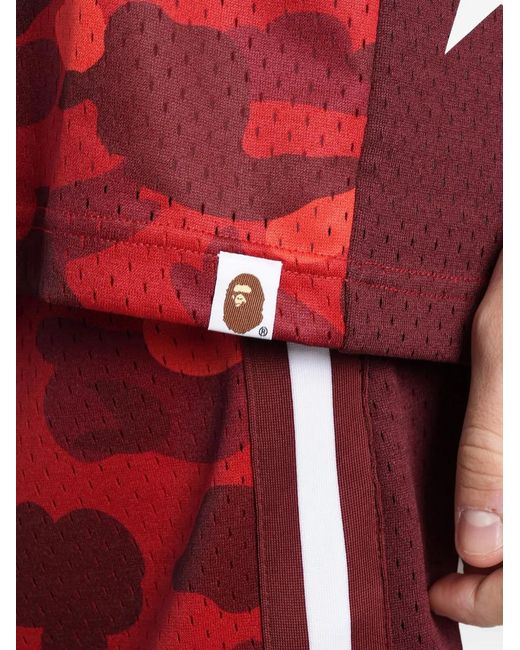 A Bathing Ape Red Camouflage-Print Mesh Tank Top for men