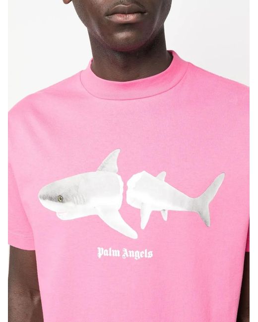 Palm Angels Pink Shark-Print Organic Cotton T-Shirt for men