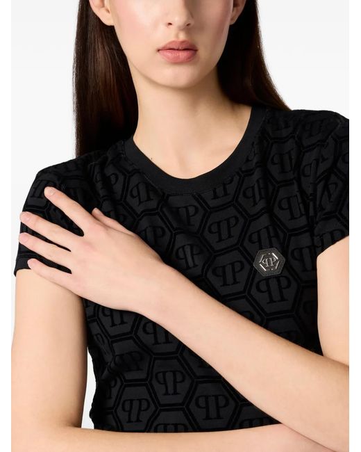 Philipp Plein Black Jacquard Monogram T-Shirt