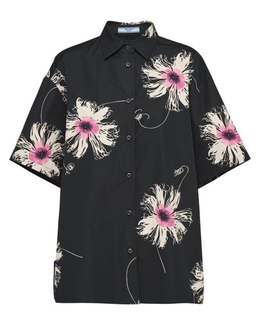 Prada Black Short-sleeved Printed Poplin Shirt