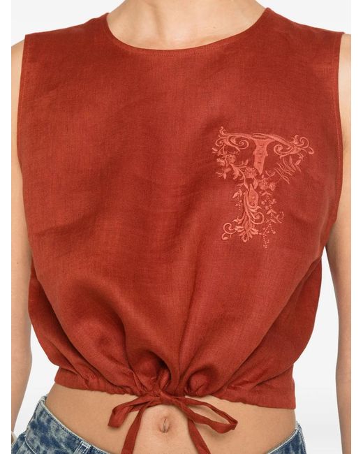 Twinset Sleeveless Embroidered Crop Top