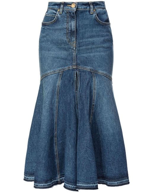 Pinko Blue Flared Denim Midi Skirt