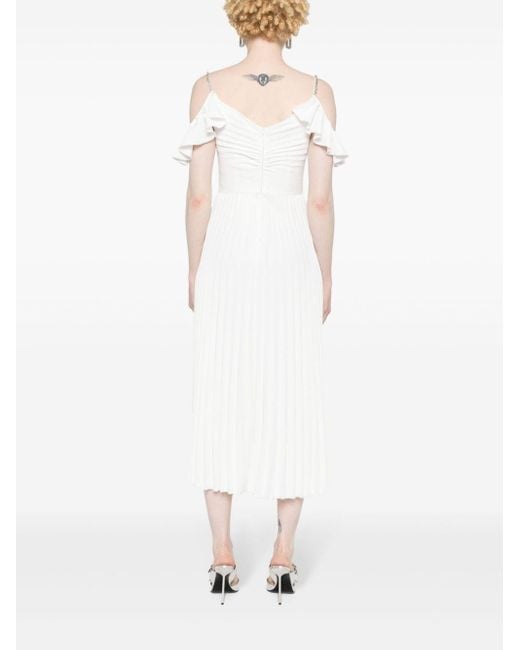 Nissa White Crystal-embellished Plissé Dress