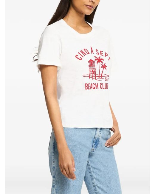 Cinq À Sept White Logo-Print Slub-Texture T-Shirt