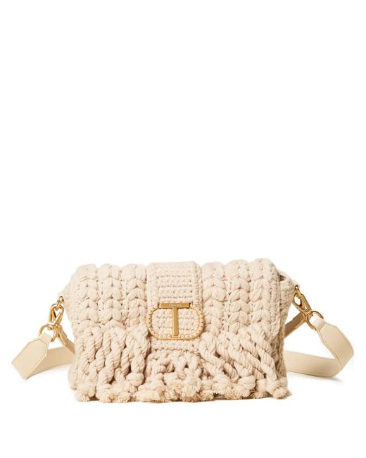 Twinset Natural Braided Logo-Plaque Satchel
