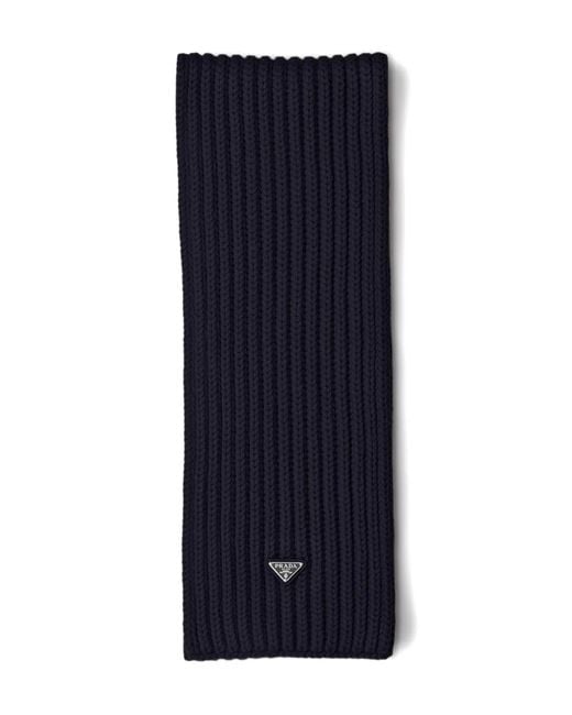 Prada Blue Enamelled Triangle Rib Knit Scarf