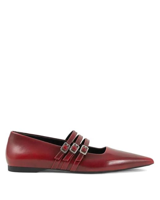 Vagabond Red Hermine Pointed-Toe Buckled Ballet Flats