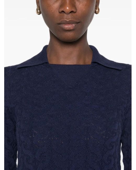 Etro Blue Cable-Knit Polo-Collar Sweater