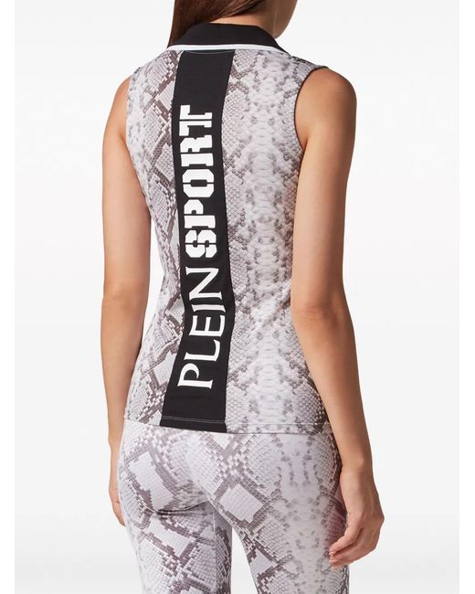 Philipp Plein Gray Snakeskin-Print Sleeveless Polo Shirt