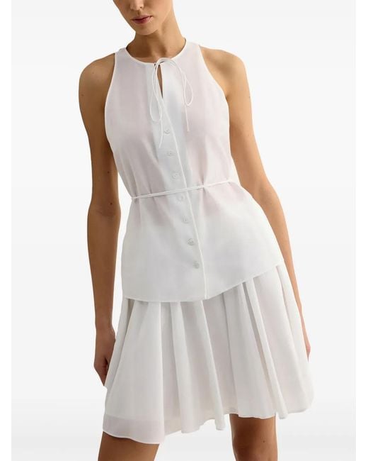 12 STOREEZ White Button-Up Belted Top