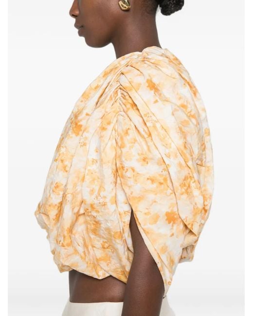 Magda Butrym Natural Floral-Print Puff-Sleeve Blouse