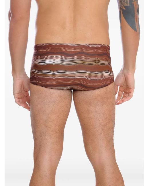 Amir Slama Brown Abstract Wave-Print Swim Trunks for men