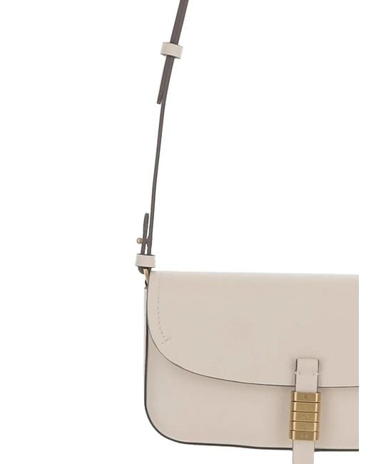 Pinko White Medium Saddle Flat Leather Shoulder Bag
