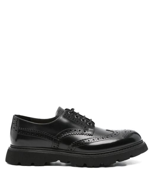 Doucal's Black Leather Oxford Shoes for men