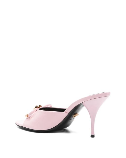 Versace Pink Glossy Finish Sandals With Delicate Bow