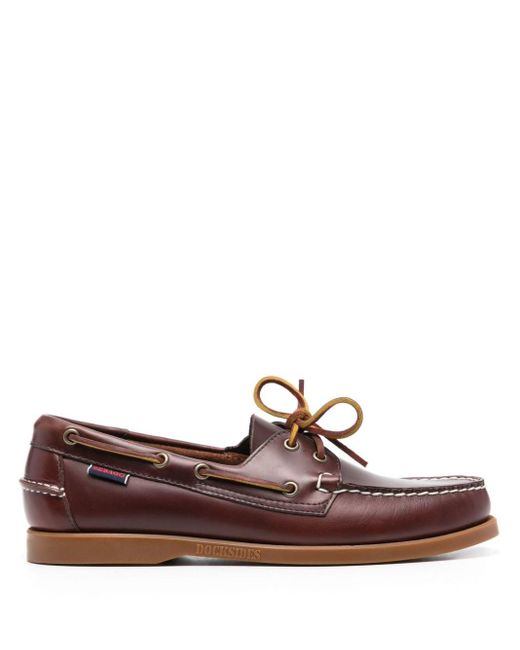 Sebago Brown Moc-stitching Leather Boat Shoes for men