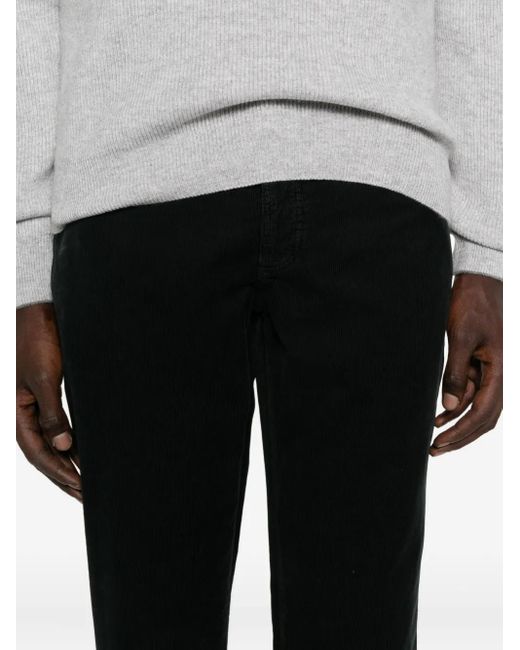 Brunello Cucinelli Black Logo-Embroidery Corduroy Trousers for men