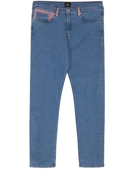PS by Paul Smith Blue Colour-block Slim-cut Jeans for men