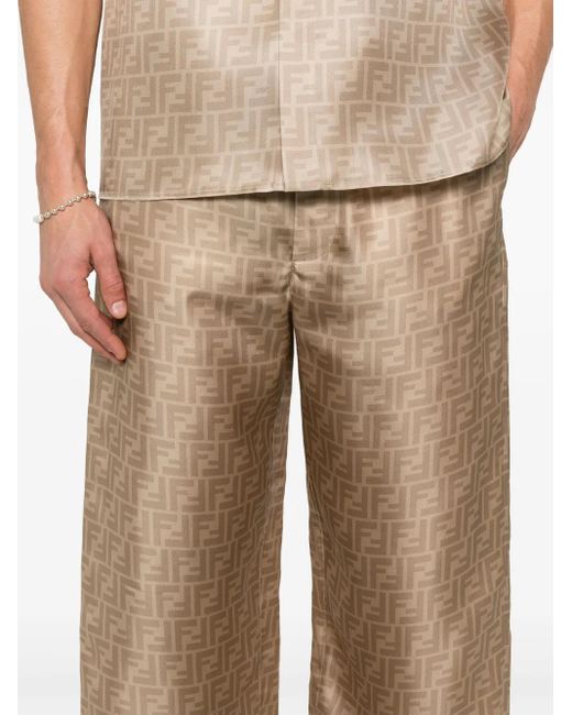 Fendi Natural Ff Silk Trousers for men