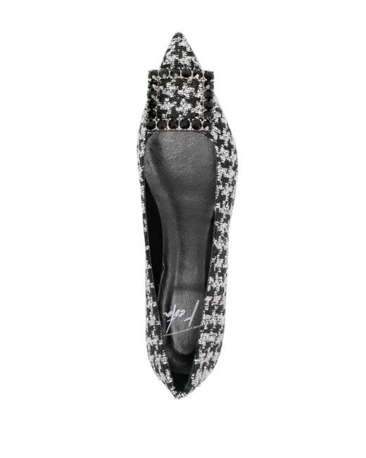Roberto Festa White Houndstooth Leather Ballerina Shoes