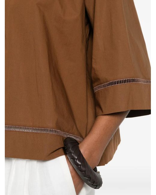 Forte_forte Brown Faggoting-Trim Wide-Sleeve Shirt