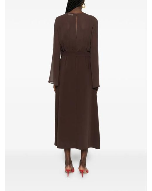 P.A.R.O.S.H. Brown Bell-Sleeve Belted Midi Dress