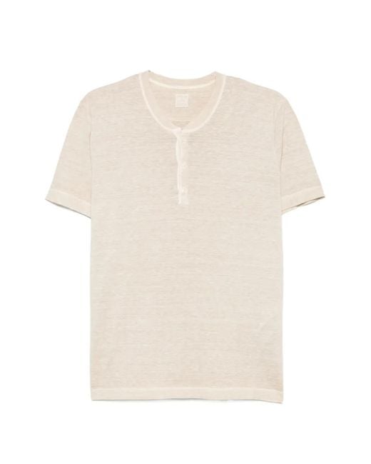 120% Lino White Buttoned Short-Sleeve T-Shirt for men