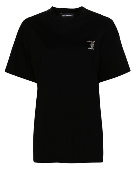 David Koma Black Jersey-T-Shirt mit Hotfix-DK-Logo
