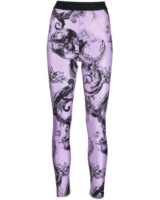 Legging imprimé à taille logo Versace en coloris Purple