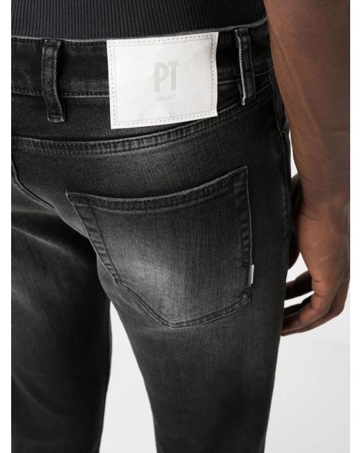 PT Torino Black Logo-Patch Skinny Jeans for men