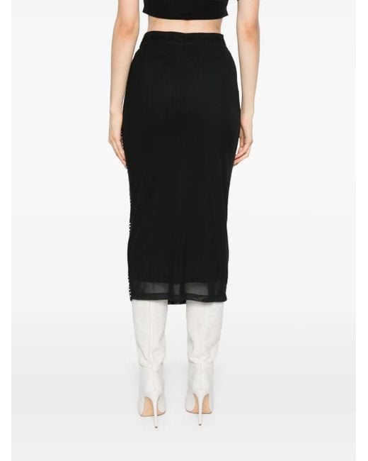 Versace Jeans Couture Black Pearl-Embellished Midi Skirt