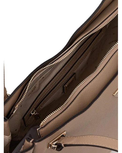 Guess Brown Gilda Logo-Plaque Saffiano-Effect Tote Bag