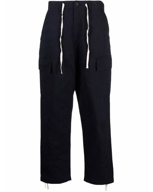 Universal Works Blue Drawstring Straight-Leg Trousers for men