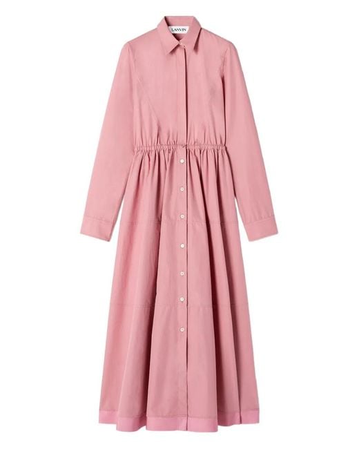 Lanvin Pink Long-Sleeve Button Midi Dress