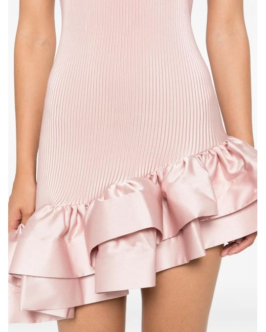 L'idée Geplooide Asymmetrische Cocktailjurk Met Ruches in het Pink