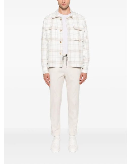 Eleventy White Pleated Drawstring Trousers for men
