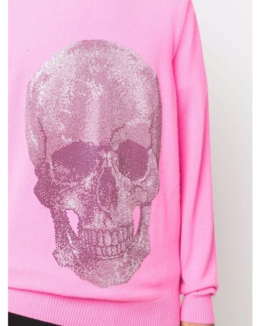 Philipp Plein Pink Iconic Skull Crewneck Sweater for men
