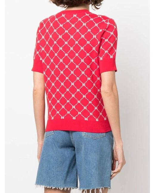 Sonia Rykiel Red Monogram-Pattern Knitted Top