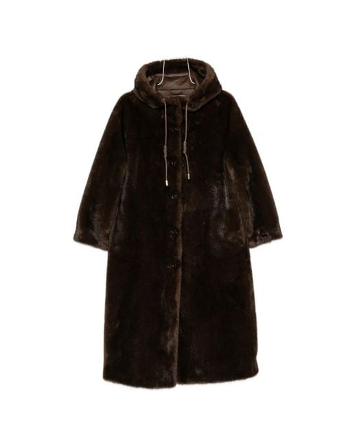 ERMANNO FIRENZE Black Hooded Faux-Fur Coat