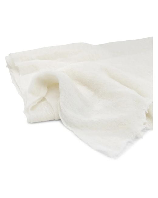 Fedeli White Frayed-Edge Scarf